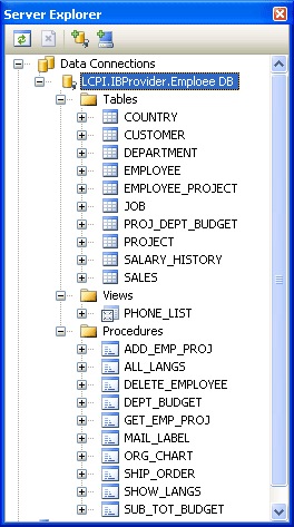 Server Explorer tables list