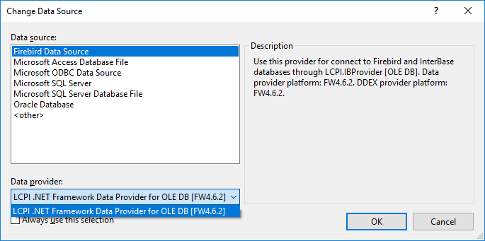 Dialog box for data source selection