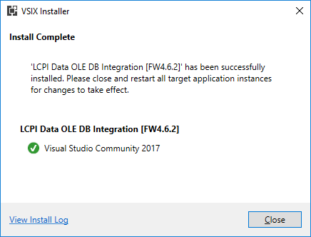 VSIX Installer. Installation completed