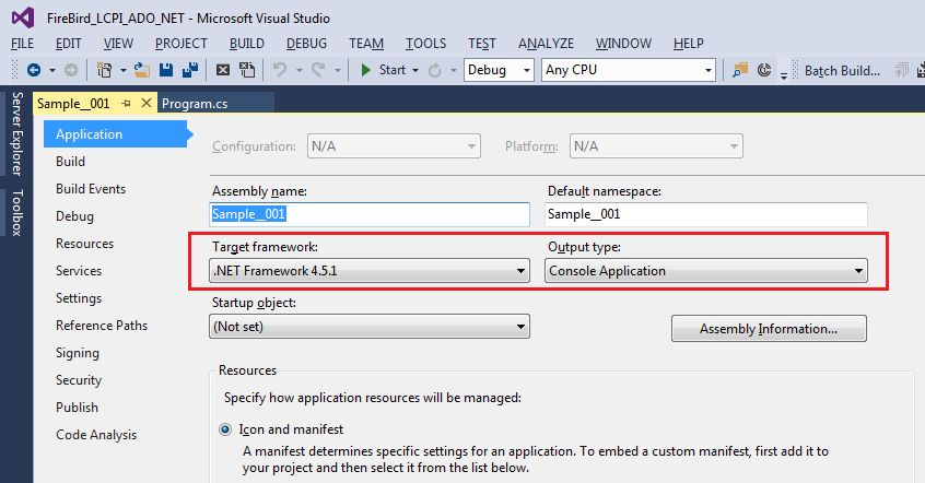 Visual Studio. Настройка целевой платформы и типа приложения.
